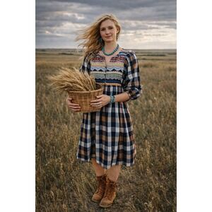 Hayden Los Angeles Tapestry‎ & Plaid Tunic Boho Prairie Americana Dress, Size S